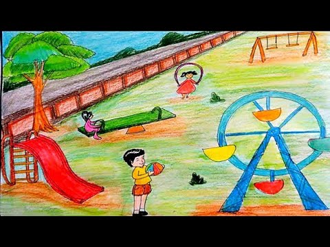 رسم حديقه ومتنزه للاطفال رسم الملاهي رسم سهل خطوه بخطوه 