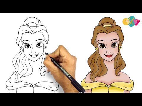 رسم الاميرة بيلا من كرتون الجميلة و الوحش تعليم الرسم كيف ترسم اميرات ديزني 