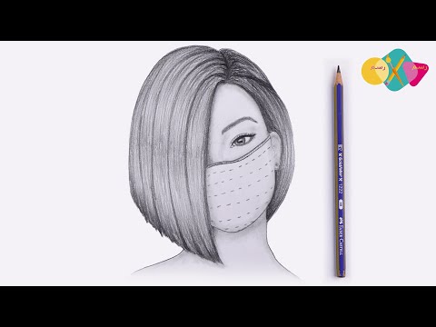 رسم بنات سهل تعليم رسم بنت ترتدي كمامة بالرصاص للمبتدئين بطريقة سهلة وبسيطة رسم كيوت 