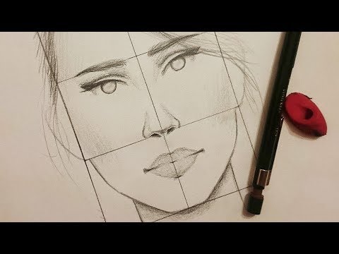 تعليم الرسم كيف ترسم نسب الوجه الصحيحة للانسان من الامام وفي مستوى النظر 