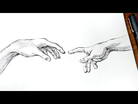 The Creation Of Adam Hands Pen Drawing Sounds ASMR Sketch Step By Step 