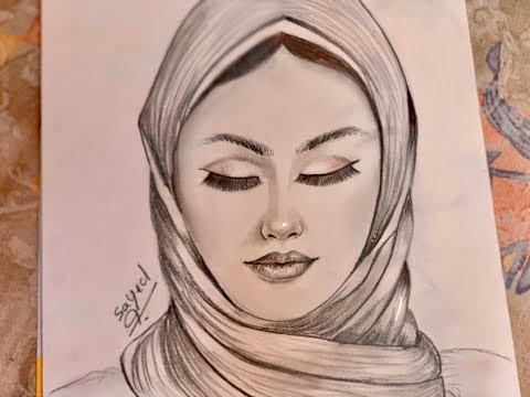 تعليم رسم فتاه محجبه بالقلم الرصاص Education Drawing Girl Veiled Pencil 