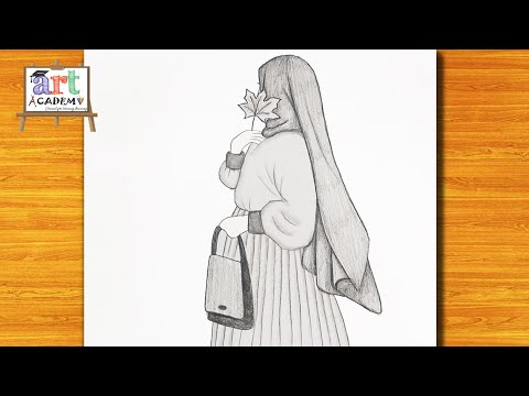 تعلم رسم بنت بالحجاب بقلم الرصاص رسم سهل رسم بنات رسم بالرصاص تعليم الرسم رسم بنت محجبة 