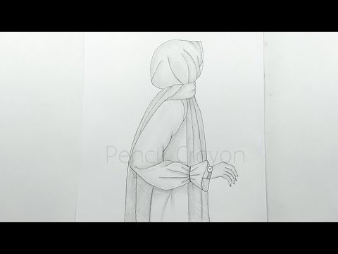 How To Draw A Hijab Girl Hijab Girl Drawing Tutorial Very Easy Pencil Crayon 