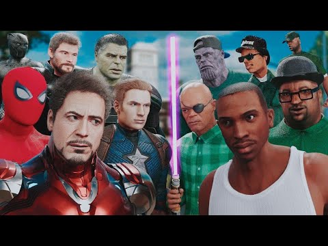 THE AVENGERS Vs GROVE STREET MARVEL Vs GTA SAN ANDREAS EPIC BATTLE 