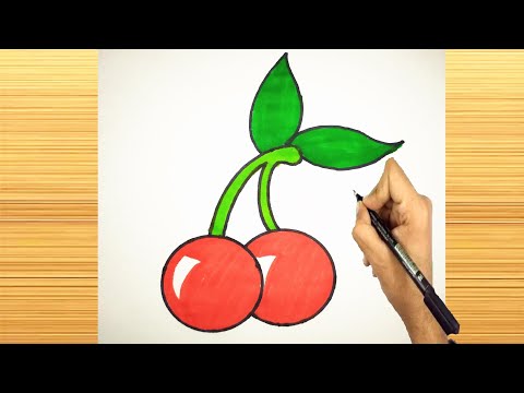 رسم فاكهة الكرز تعليم الرسم رسم سهل 