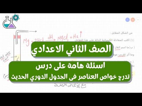 اسئلة هامة على درس تدرج خواص العناصر فى الجدول الدورى الحديث علوم الصف الثانى الاعدادى 