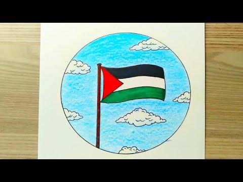 رسومات تعلم كيف ترسم علم فلسطين ومنظر طبيعي سهل للمبتدئين رسم سهل تعليم الرسم رسومات فلسطين 