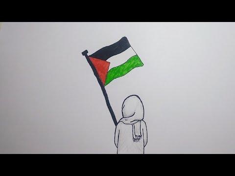 رسم سهل تعليم رسم بنت من الخلف تحمل علم فلسطين للمبتدئين بطريقة سهلة رسم بنات كيوت 