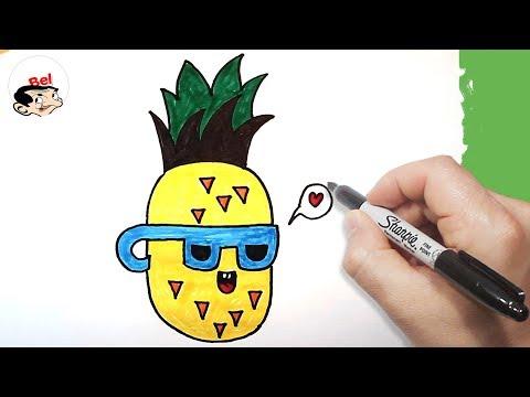 تعليم الرسم للاطفال كيف ترسم رسم أناناس خطوة بخطوة للمبتدئين Cartoon Pineapple 