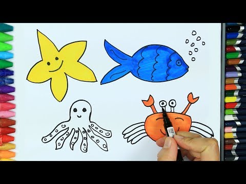 كيفية رسم الحيوانات البحرية الألوان للأطفال كيفية اللون رسم للأطفال تعلم الألوان 