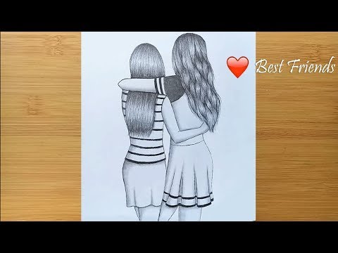 Best Friends Pencil Sketch Tutorial How To Draw Two Friends Hugging Each Other 