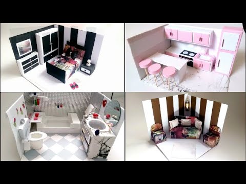 منزل مصغر كامل بالكرتون غرفة نوم و معيشه ومطبخ وحمام DIY Miniature Cardboard House 