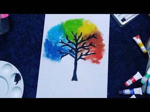 تعلم رسم شجرة بالوان جواش رسم منظر طبيعى بالوان جواش 
