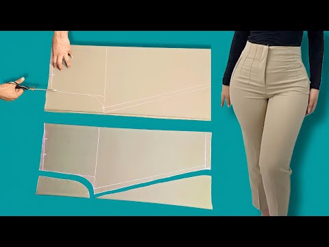 قص وخياطة بنطلون هاي ويست بأفضل طريقة 1 تفصيل سروال كلاسيك نسائي Sew High Waisted Pants DIY 