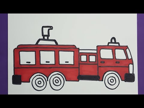 رسم الدفاع المدنى اطفال طريقة رسم سيارة اطفاء HOW TO DRAW A FIRE TRUCK EASY STEP BY STEP 