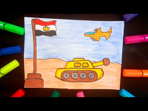 رسم حرب اكتوبر سهل جدا للمبتدئين رسم دبابه وطائرة حرب اكتوبر تعلم طريقه رسم موضوع عن حرب 6 اكتوبر 